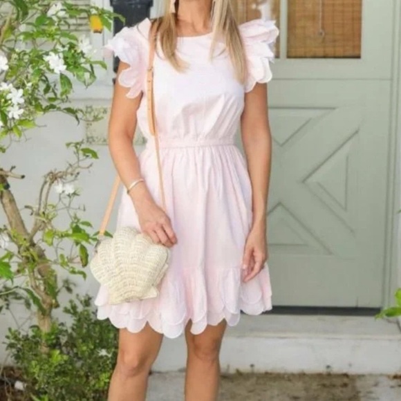 Sail To Sable Scalloped Hem Mini Dress - Pink Blush XS babyshowe preppy cotton - Picture 1 of 12